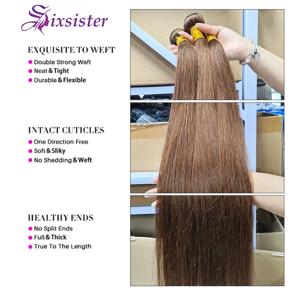 #4 Chocolate Brown Human Hair Bundles Straight Bundles Human Hair Brazilian Virgin Hair 3 Bundles Human Hair Extension For Women