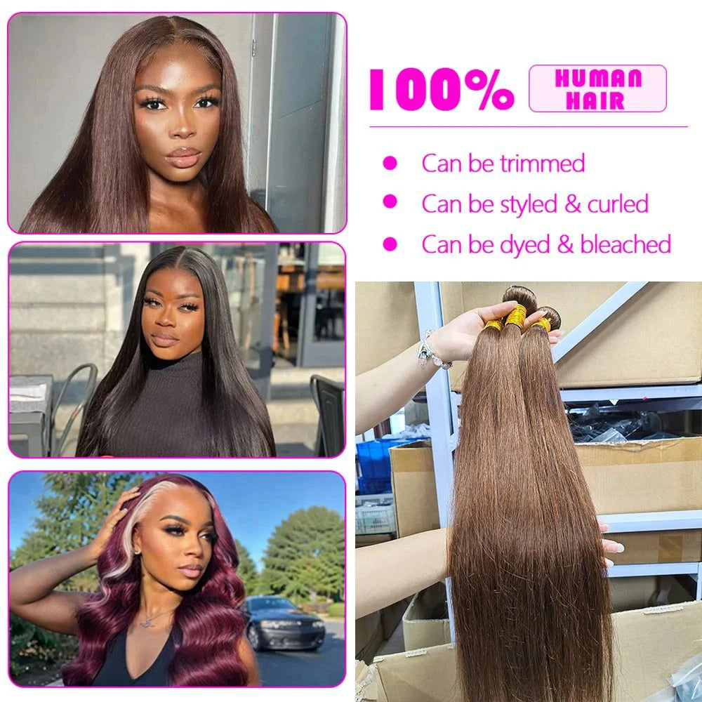#4 Chocolate Brown Human Hair Bundles Straight Bundles Human Hair Brazilian Virgin Hair 3 Bundles Human Hair Extension For Women