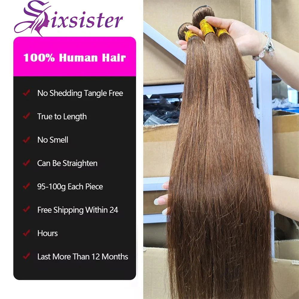 #4 Chocolate Brown Human Hair Bundles Straight Bundles Human Hair Brazilian Virgin Hair 3 Bundles Human Hair Extension For Women