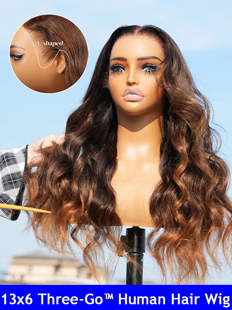 13x6 Balayage Caramel Ombre Glueless Wig Loose Body Wave With Drawstring 100% Human Hair Wig Pre Plucked Bleached Knots 220%