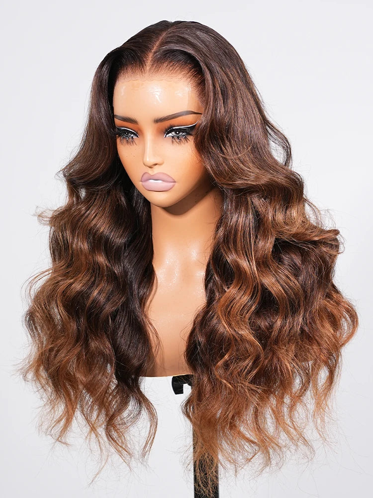 13x6 Balayage Caramel Ombre Glueless Wig Loose Body Wave With Drawstring 100% Human Hair Wig Pre Plucked Bleached Knots 220%