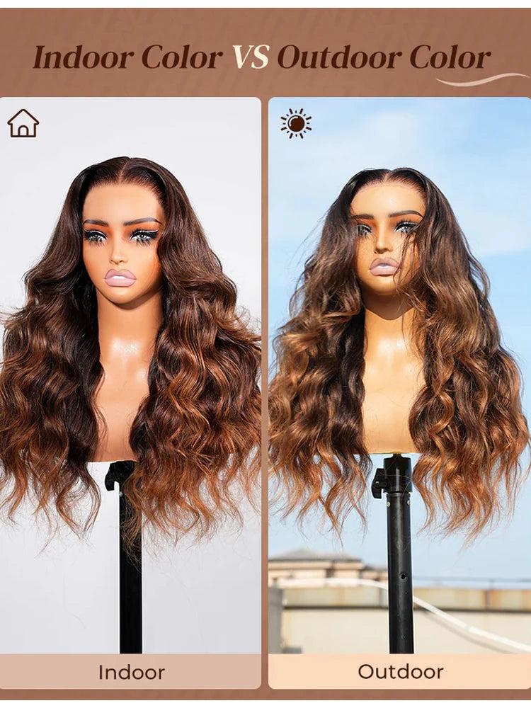 13x6 Balayage Caramel Ombre Glueless Wig Loose Body Wave With Drawstring 100% Human Hair Wig Pre Plucked Bleached Knots 220%