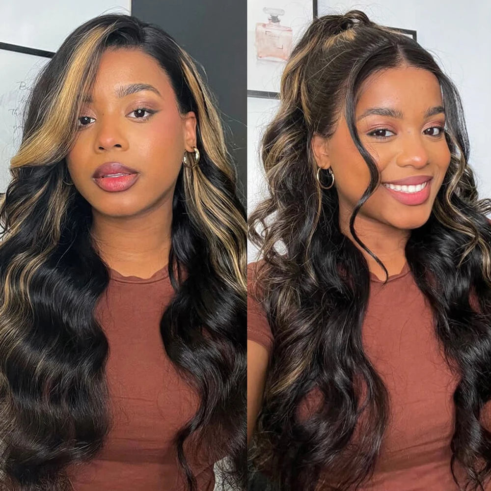 13x6 Balayage Caramel Ombre Glueless Wig Loose Body Wave With Drawstring 100% Human Hair Wig Pre Plucked Bleached Knots 220%