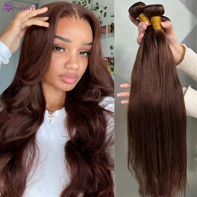 #4 Chocolate Brown Human Hair Bundles Straight Bundles Human Hair Brazilian Virgin Hair 3 Bundles Human Hair Extension For Women