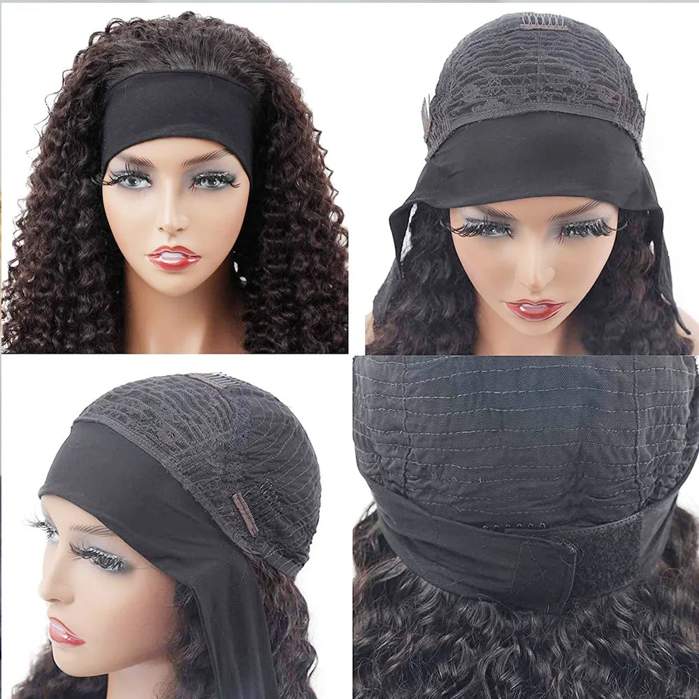 Kinky Straight Burmese Curly Headband Wigs With Drawstring Glueless Human hair Wig Wear And Go Yaki Straight Headband Wig