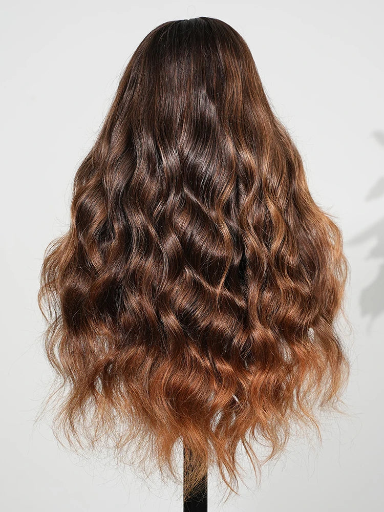 13x6 Balayage Caramel Ombre Glueless Wig Loose Body Wave With Drawstring 100% Human Hair Wig Pre Plucked Bleached Knots 220%