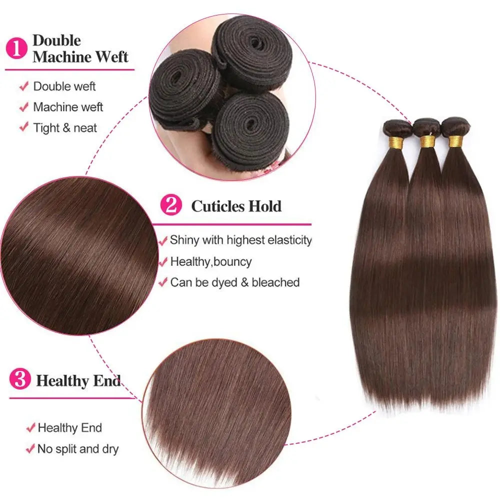 #4 Chocolate Brown Human Hair Bundles Straight Bundles Human Hair Brazilian Virgin Hair 3 Bundles Human Hair Extension For Women