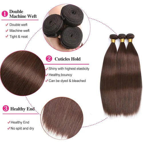 #4 Chocolate Brown Human Hair Bundles Straight Bundles Human Hair Brazilian Virgin Hair 3 Bundles Human Hair Extension For Women
