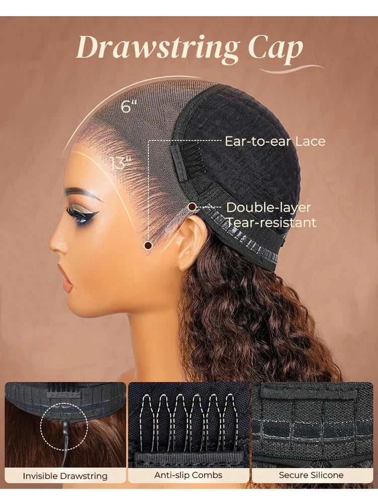 13x6 Balayage Caramel Ombre Glueless Wig Loose Body Wave With Drawstring 100% Human Hair Wig Pre Plucked Bleached Knots 220%