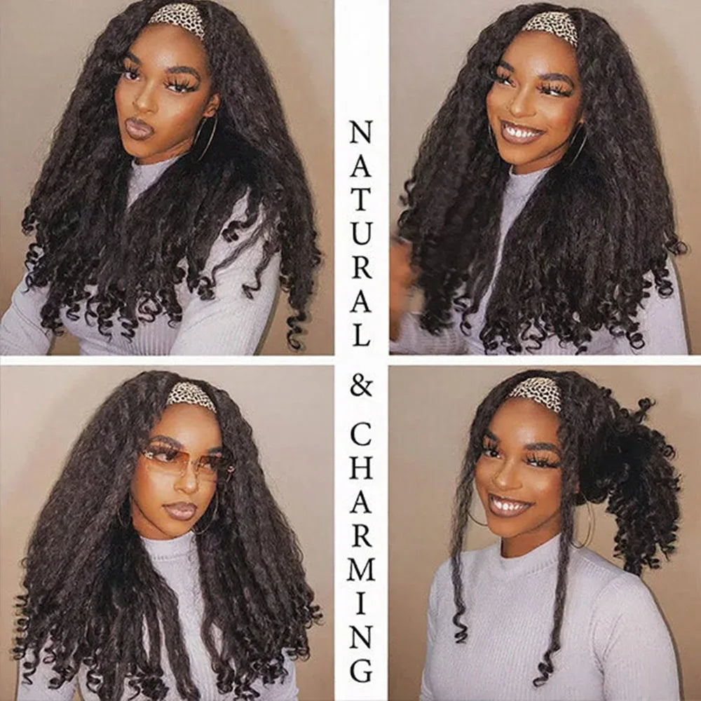 Kinky Straight Burmese Curly Headband Wigs With Drawstring Glueless Human hair Wig Wear And Go Yaki Straight Headband Wig