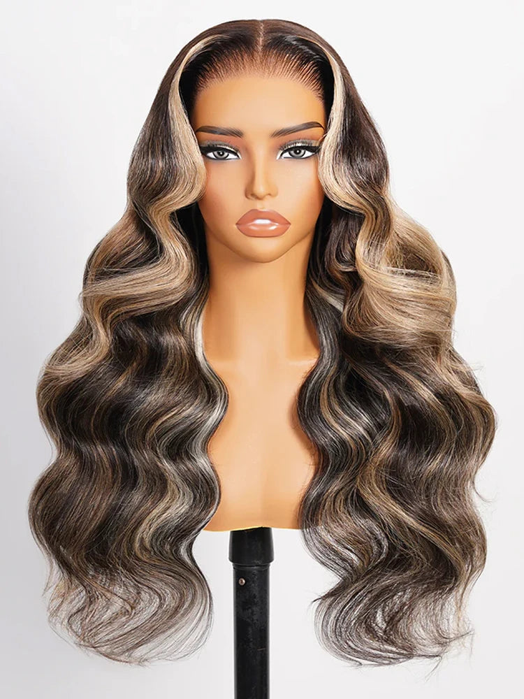 13x6 Balayage Caramel Ombre Glueless Wig Loose Body Wave With Drawstring 100% Human Hair Wig Pre Plucked Bleached Knots 220%