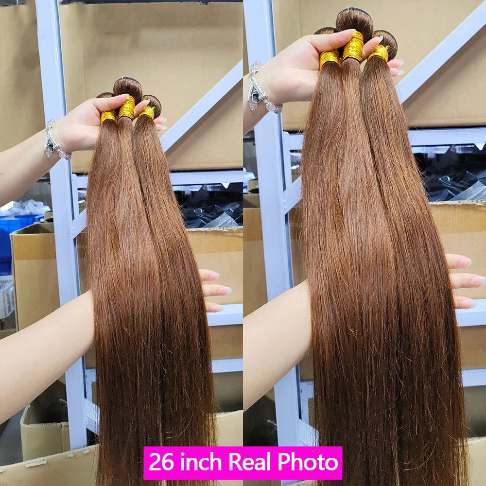 #4 Chocolate Brown Human Hair Bundles Straight Bundles Human Hair Brazilian Virgin Hair 3 Bundles Human Hair Extension For Women