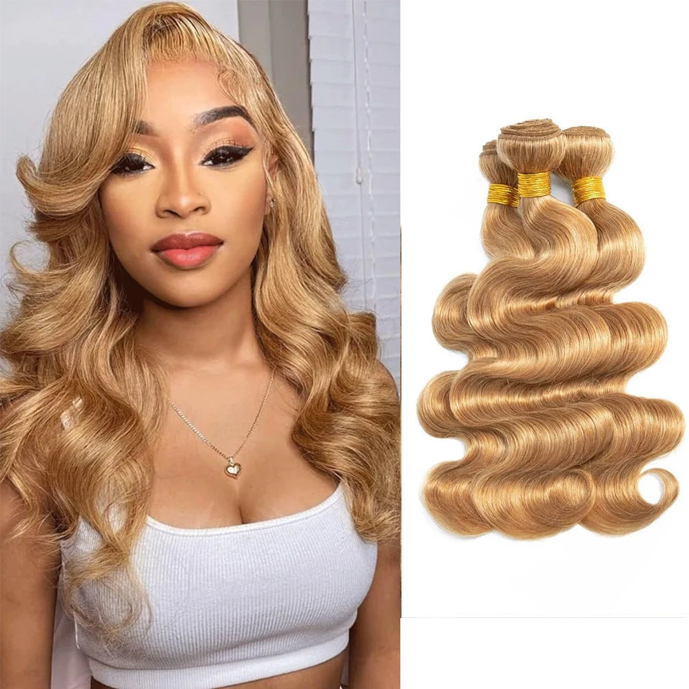 #27 Honey Blonde Body Wave Human Hair Bundles Hair Weave Human Hair Extensions Body Wave Hair Weft Human Hair For Women