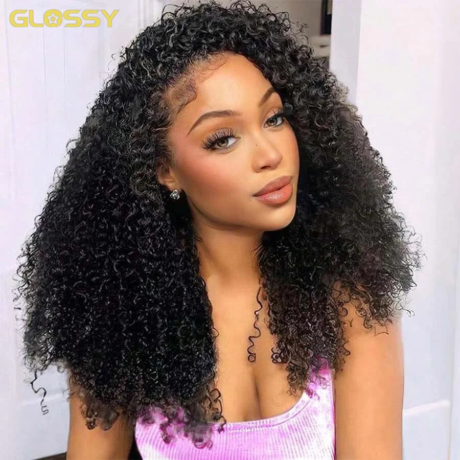 300% Density Burmese Curly Human Hair Wigs For Women Brazilian No Glue Kinky Culry 3 IN 1 Half Wig 100% Human Hair Wigs On Sale