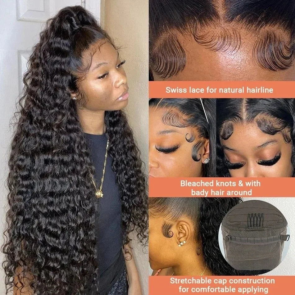 250 Density Curly Human Hair Wigs For Women 13x6 Hd Lace Frontal Wig Brazilian 13x4 Deep Wave Lace Front Wig 360 PrePlucked Lace