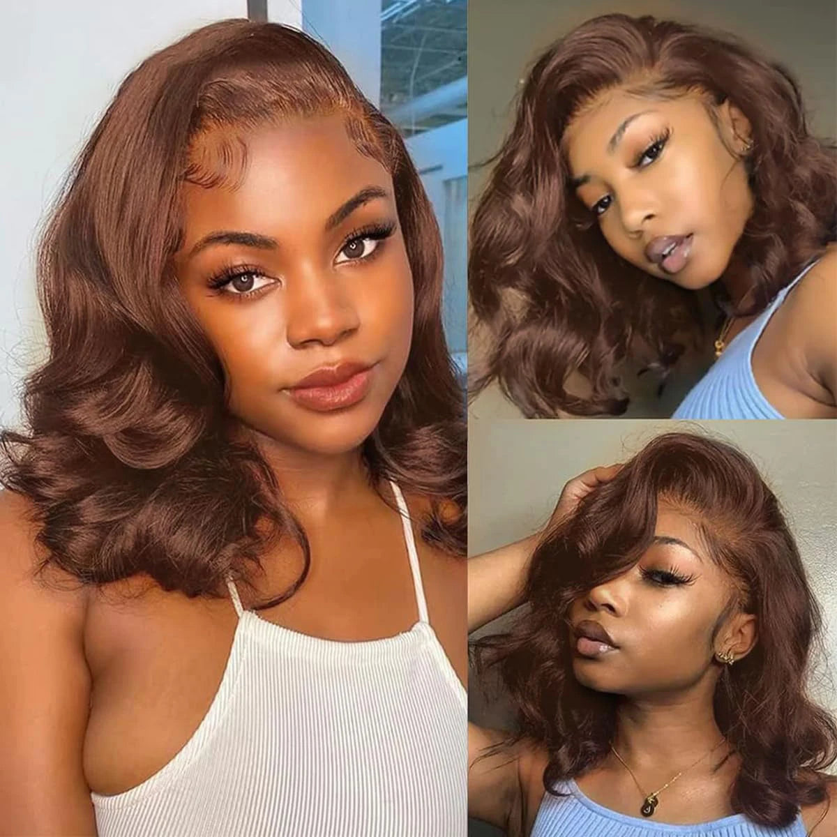 #4 Chocolate Brown Human Hair Bob Wigs 13x4 HD Transparent Lace Front Wig Body Wave Short Bob Wig Human Hair Wavy Brown Color