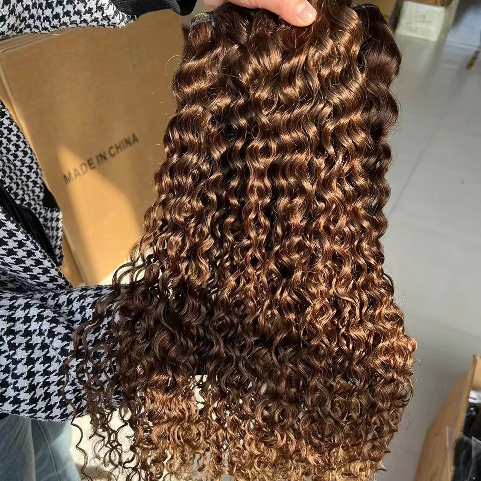 #4 Chocolate Brown Bundles Water Wave Human Hair Bundles 12A Brazilian Virgin Remy Human Hair Extensions 1/3/4 pcs Bundles