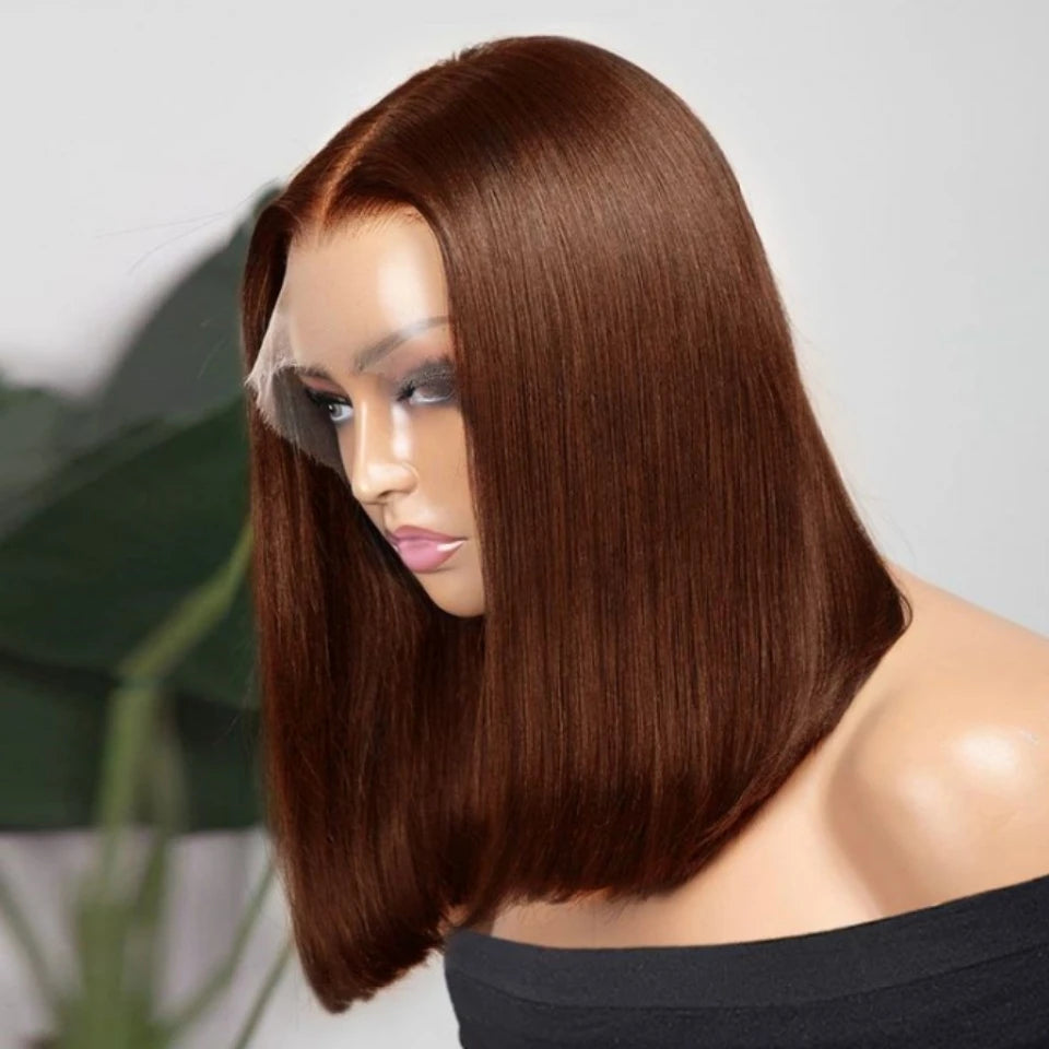 12A Malaysia #4 Brown Straight Short Bob Wig 100% Human Hair Wig Chocolate Glueless Wig Virgin Hair For Black Women