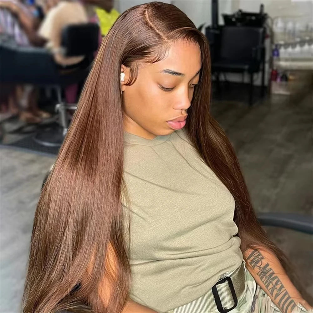 13x6 Chocolate Brown Straight Lace Frontal Wigs 100% Human Hair Wig Transparent Brown HD Lace Front Wig 4x4 5x5 Colored Wigs