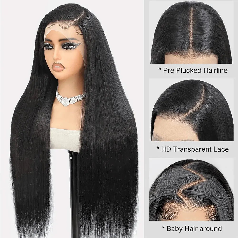 40 42 Inch 13x6 HD Transparent Bone Straight Lace Front Wigs 250% Brazilian Human Hair Wigs 5x5 Glueless Lace Closure Wigs