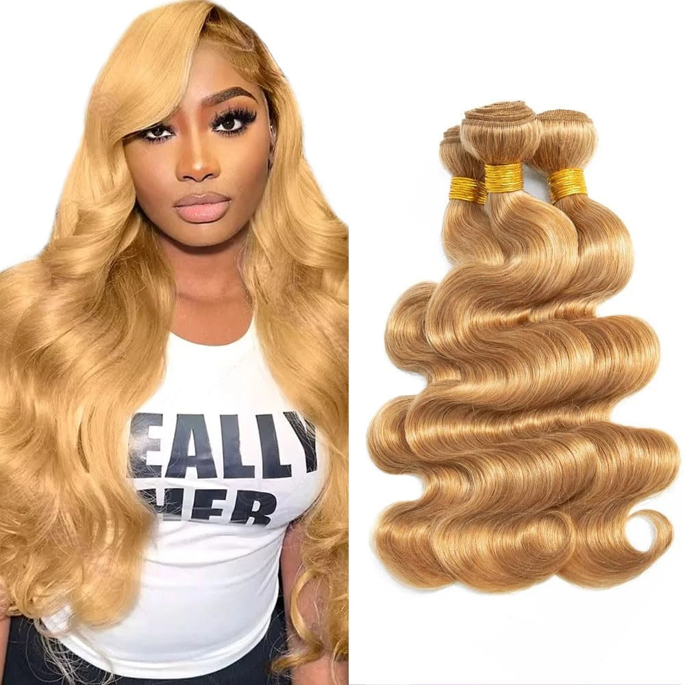 #27 Honey Blonde Body Wave Human Hair Bundles Hair Weave Human Hair Extensions Body Wave Hair Weft Human Hair For Women