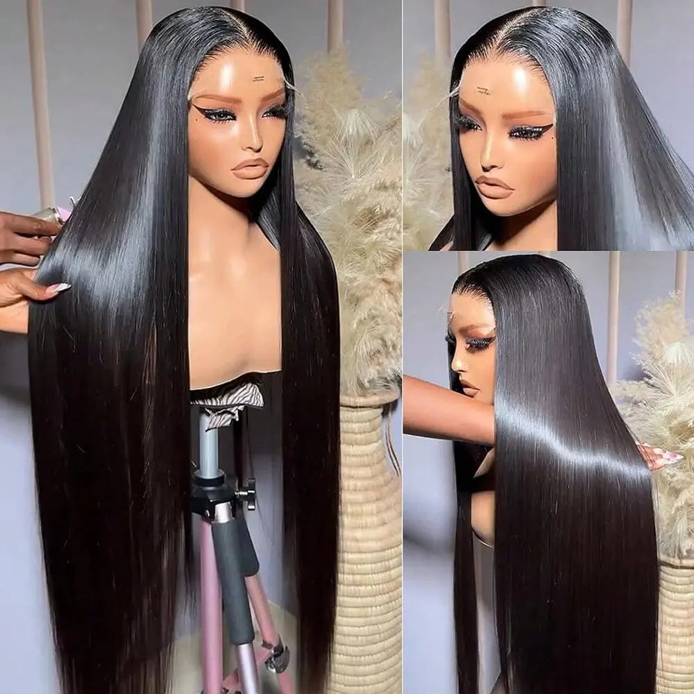 40 42 Inch 13x6 HD Transparent Bone Straight Lace Front Wigs 250% Brazilian Human Hair Wigs 5x5 Glueless Lace Closure Wigs