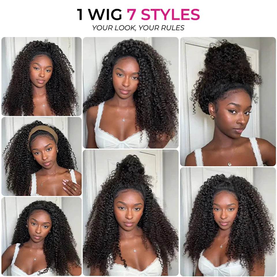 300% Density Burmese Curly Human Hair Wigs For Women Brazilian No Glue Kinky Culry 3 IN 1 Half Wig 100% Human Hair Wigs On Sale
