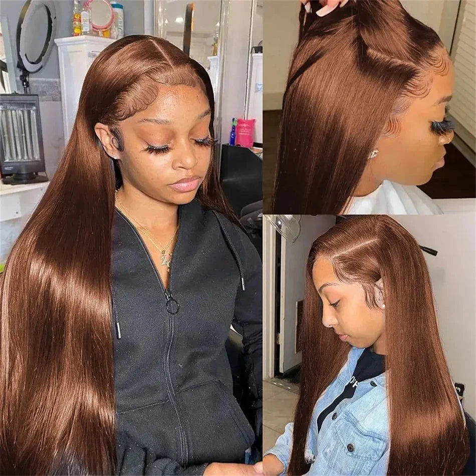 13x6 Chocolate Brown Straight Lace Frontal Wigs 100% Human Hair Wig Transparent Brown HD Lace Front Wig 4x4 5x5 Colored Wigs