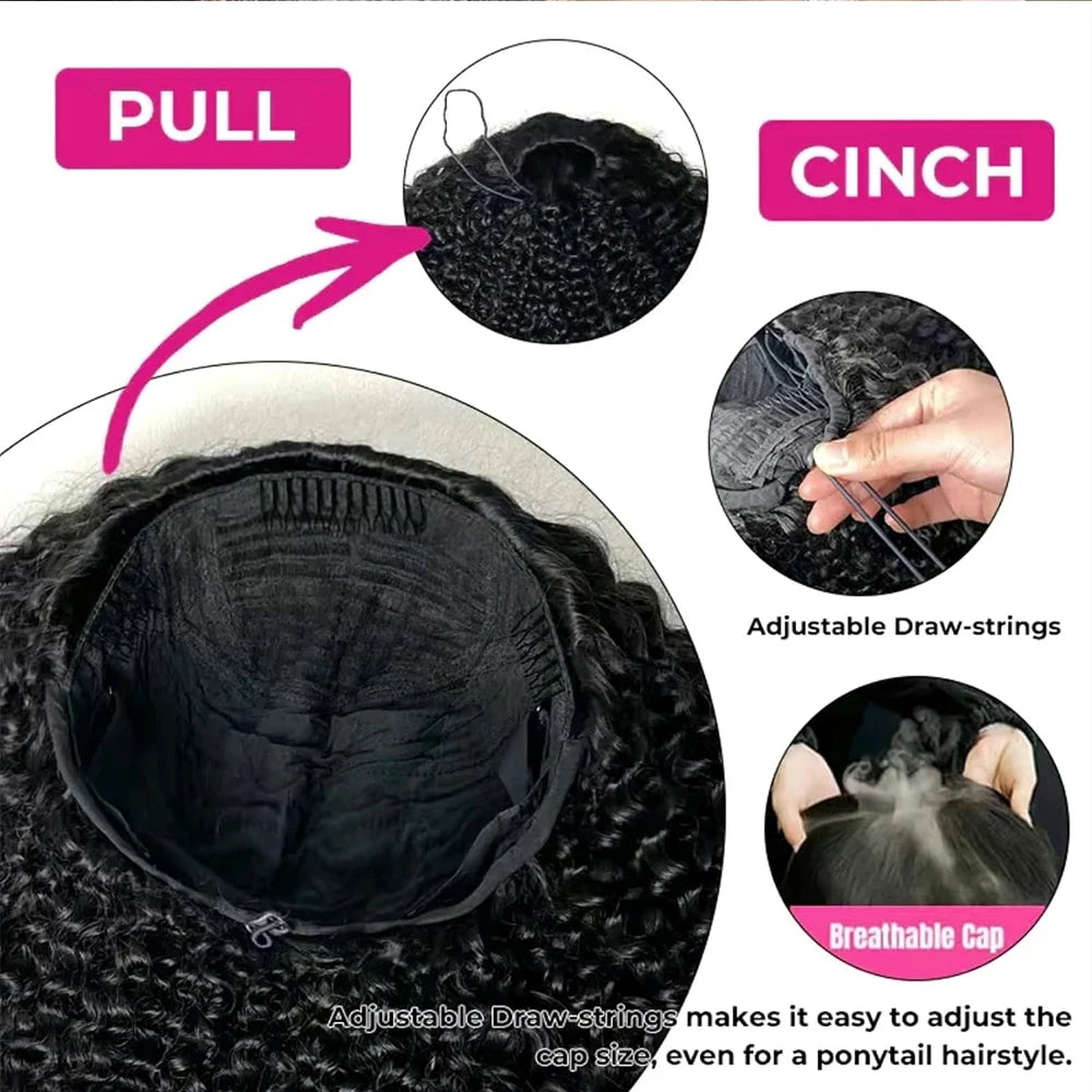 Highlight Burmese Curly Half Glueless Wigs Human Hair With Drawstring Colored 3 IN 1 Half Wigs Flip Over Burmese Curly Half Wigs