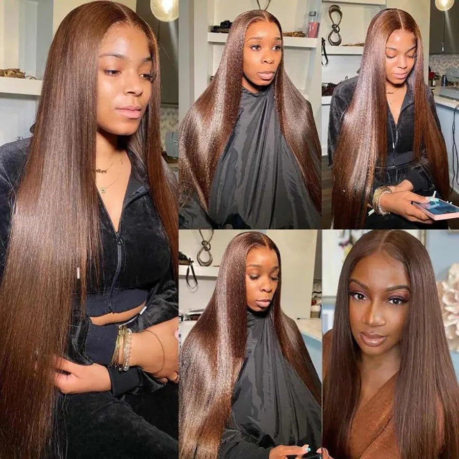 13x6 Chocolate Brown Straight Lace Frontal Wigs 100% Human Hair Wig Transparent Brown HD Lace Front Wig 4x4 5x5 Colored Wigs
