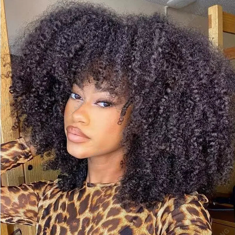 Ombre blonde Brown Afro kinky Curly Hair Wig 100% Human Hair wig Highlights Honey blonde 250% Density Glueless Wig With Bangs