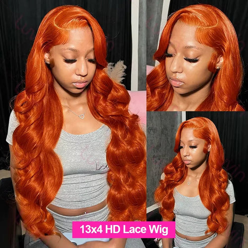 Body Wave Ginger Orange 13x6 Hd Lace Frontal Wigs Human Hair 100% Brazilian #350 Colored Wigs Pre Plucked For Women 200% Density
