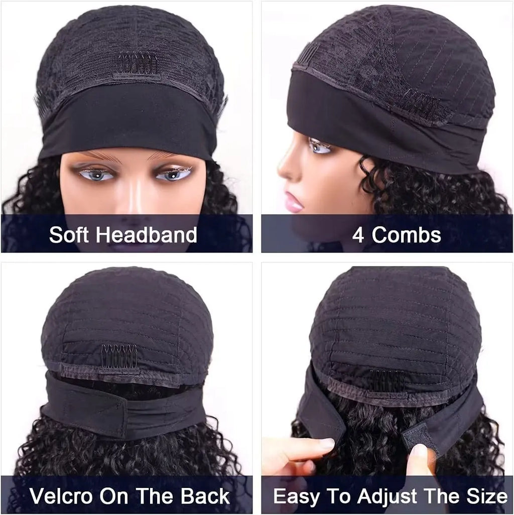 Human Hair Headband Wig Kinky Curly Full Machine Made Brazilian Remy Human Hair Wigs For Women 180% Density  Natural Color