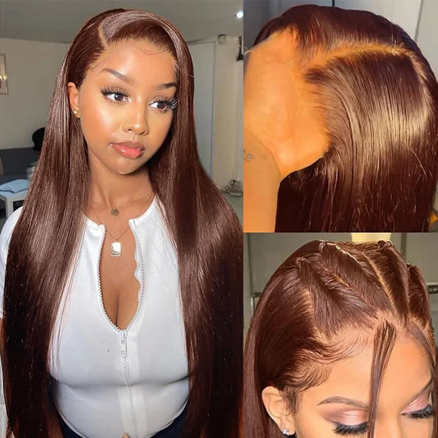 13x6 Chocolate Brown Straight Lace Frontal Wigs 100% Human Hair Wig Transparent Brown HD Lace Front Wig 4x4 5x5 Colored Wigs