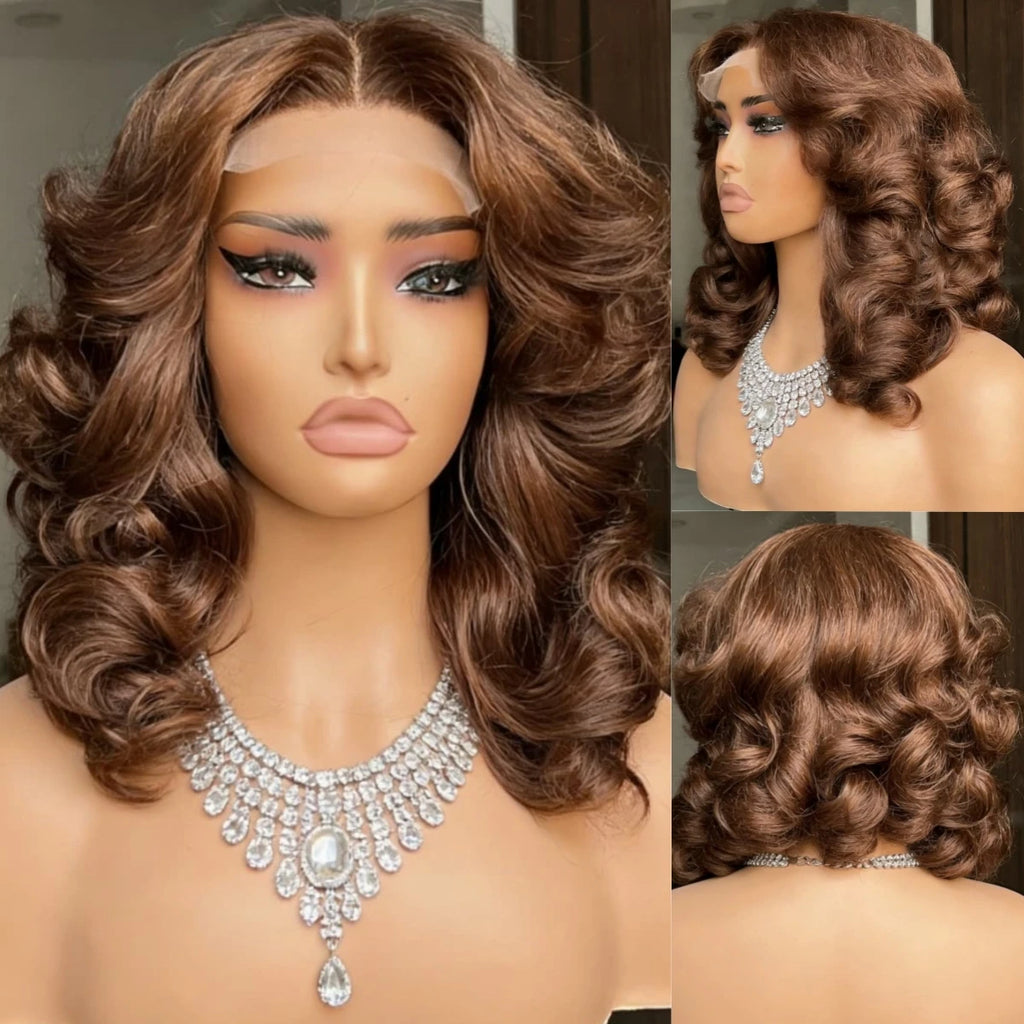 #4 Chocolate Brown Human Hair Bob Wigs 13x4 HD Transparent Lace Front Wig Body Wave Short Bob Wig Human Hair Wavy Brown Color