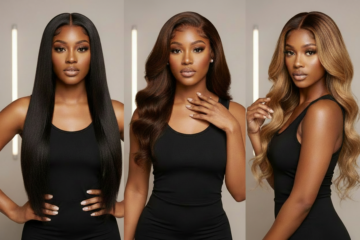 Three 13x4 lace wigs on Black women models